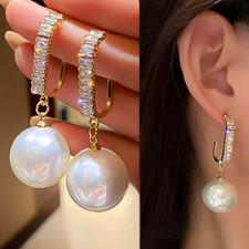 Orecchini con Perle Sintetiche Perla Montatura con Strass Zirconi Donna Dorato