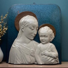 “Madonna Con Bambino ”materiale Tipo Gesso Invetriato 1937 ￼ 48 × 44 Cm