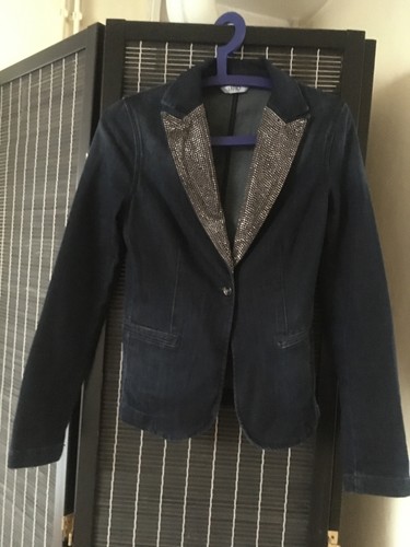 Blazer jeans liu con strass - blazer,