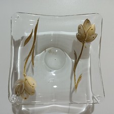 Porta caramelle Centro Tavola  Vetro Di Murano Dipinto Fiori Oro Cm 16x16 Usato