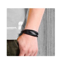 Bracciale in vera pelle da uomo colore nero