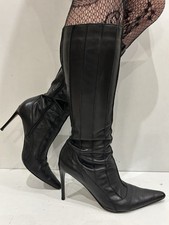 Stivali al ginocchio vintage Moda In Pelle Y2K sexy in pelle nera UK8 EU41 ottime condizioni - rari!