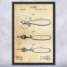 Poster arte da parete brevetto affettatrice pizza, tela o cornice regalo amante della pizza pizzeria