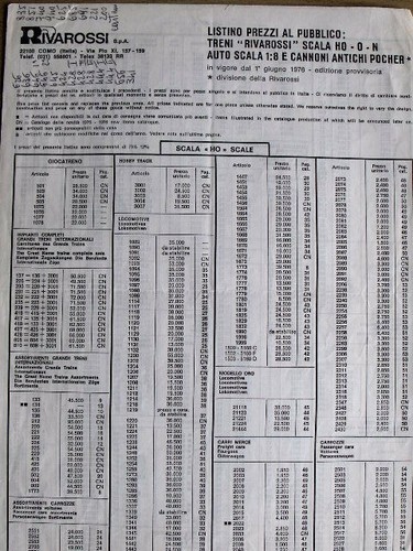Listino prezzi rivarossi treni - listino,