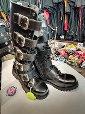 Stivali Anfibi Fibbie punta acciaio Nevermind 20 fori vera pelle nera suola 