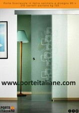 Porte Scorrevole in Vetro satinato e disegno 80 x 210 carrelli portata kg 120