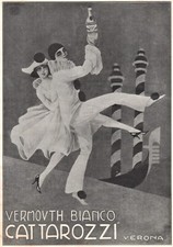 PUBBLICITA' 1923 CATTAROZZI VERMOUTH BIANCO VERONA BAR MASCHERE GONDOLA SORGIANI