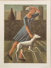 RODOLFO MELI litografia Donna con levriero  80x60 firmata numerata 80 romani