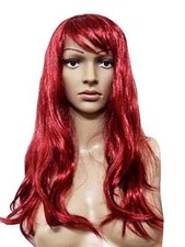 Parrucca Capelli Mossi Lunga 60 cm Rosso Mogano Sintetica Anime Manga L.4937