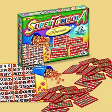 SUPER TOMBOLA SPECIAL 72 CARTELLE PLASTICA SEGNAPUNTI NATALIZIA GIOCO DI SOCIETÀ