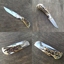 VINTAGE COLLECTIBLE LION STEEL LIONSTEEL POCKET FOLDING KNIFE WITH HORN HANDLER