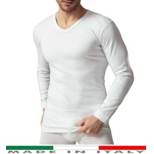 Maglia Intima Uomo Lana e Cotone Manica Lunga Scollo V Termica Invernale calda