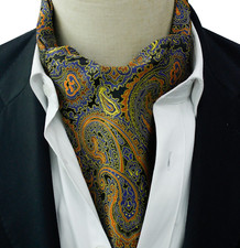 Cravatta Ascot Da Uomo Vintage Sciarpa Blu Bronzo Oro Paisley