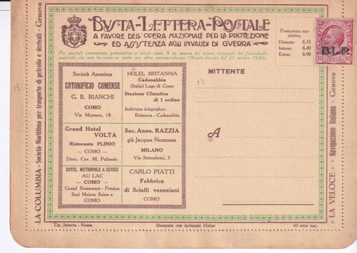 Busta lettera postale - postale, b.l.p.