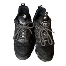 Scarpe da ginnastica Buffalo London Vegan Chai nere da donna taglia UK 7 stringate suola grossa