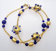 MURANO  COLLANA ORO VETRO COBALTO 