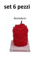 x Set 6 Pezzi Candela Cilindrica Rossa Con Roselline Lumino Decorazione bal