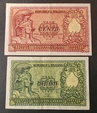 COPPIA CENTO 100 E CINQUANTA 50 LIRE ITALIA ELMATA REPUBBLICA