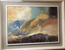 WILLIAM NUZZO OLIO SU TELA SERIE SPAZIALE DALLA TERRA ALLA LUNA SPAZIO OLI 50X70