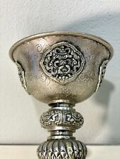 Lampada/calice “di burro”rituale tibet-Rivestita In Argento-Late 19th Century
