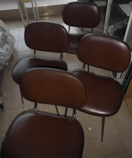 Poltroncine Vintage In ecopelle Marrone, set Di 4 Modernariato Anni '70.   URDE