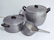 Pentole antiche in alluminio puro set lotto di 3 pezzi tegami vintage usate