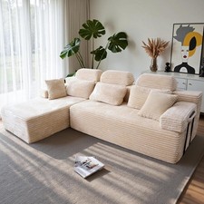 Divano ad angolo divano a forma di L con funzione letto divano modulare 4 posti in tessuto cordoncino DE