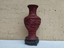 ANTICO VASO CINESE IN LACCA ROSSA CINABRO CINNABAR CON DECORAZIONI SCENE