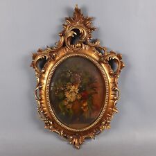 Quadro Dipinto Olio Su Masonite Natura Morta Vaso Fiori Cornice Barocca 1940
