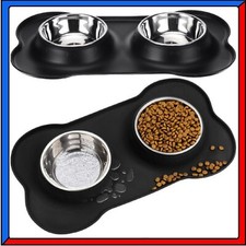 Ciotola Cane Gatto per Cibo Acqua Cani Gatti Animali Doppia in Silicone Acciaio