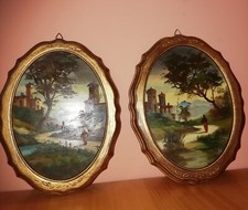 Coppia di deliziosi quadri Vintage Olio su Rame Firmati con cornice in legno. 