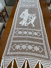 TENDINA VINTAGE FILET MODANO cm. 58 x 175 ca  IN COTONE BIANCO FATTA  A MANO 