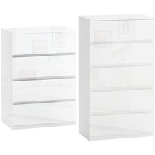 HOMCOM Cassettiera Cassetti in Truciolato Moderna Bianco Lucido