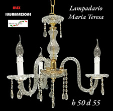 LAMPADARIO MARIA TERESA  3 LUCI IN VETRO E CRISTALLO ORO CON PENDENTI - OFFERTA