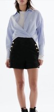 Zara Womens Black Bermuda con Bottoni Size XS Zip