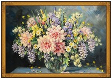 Alfio Paolo Graziani Originale Pittura su Tela Grande Fiore Cornice Firmato Art