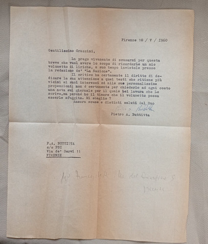 Lettera autografa pietro - pietro, a