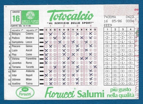 Schedina totocalcio giocata - schedina, totocalcio+°-giocata