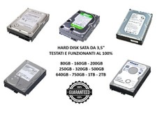 HARD DISK HDD SATA 3,5" INTERNI 80GB 160GB 320GB 500GB 1TB 2TB GARANTITI AL 100%