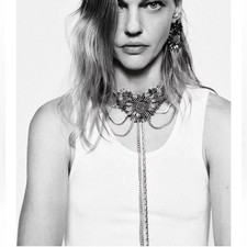 Set orecchini e collana Zara Statement a cascata fiore floreale look argento nuovi