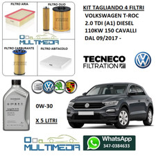 TAGLIANDO 4 FILTRI OLIO ORIGINALE 0W30 VOLKSWAGEN T-ROC 2.0 TDI 110KW 150 CV