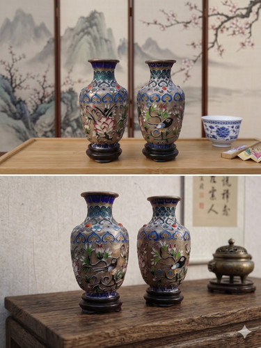 Coppia vasi cloisonné - cloisonné, cinesi