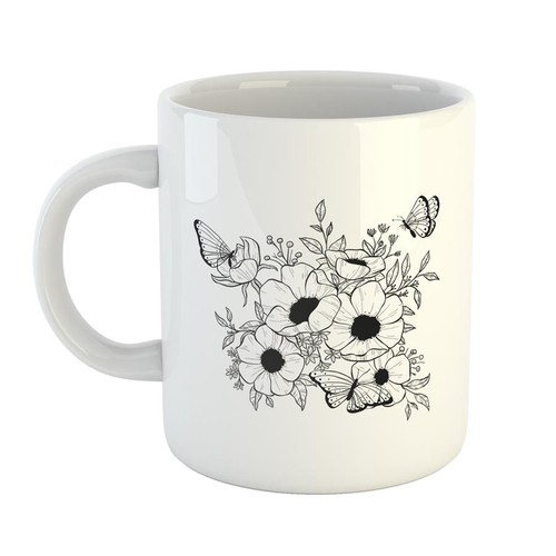 Tazza caffè fiori farfalle