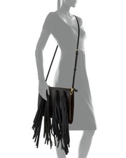 Borsa a tracolla Marni frange nera opaca pelle zip tracolla pochette oversize NUOVA