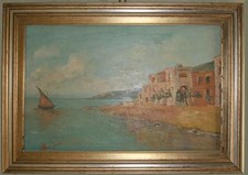 vecchia marina pugliese con tartana Francesco Rescigno Napoli Bari cornice coeva