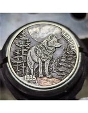 MONETA HOBO NICHEL 1935 Bufalo "Lupo" incisa a mano da Narimantas Palsis