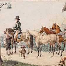 Johann Erdmann Gottlieb Prestel cavalcata Biedermeier segno incorniciato acquerello 1843