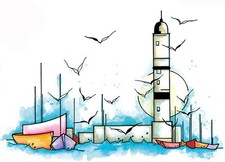 LIGHTHOUSE Boat Marina Scene