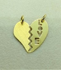 CIONDOLO PENDENTE CUORE SPEZZATO ORO GIALLO 18K 750 DIVISIBILE FIDANZATI COLLANA
