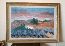 Grande Olio su tela Marino Scardigli (1921-2005) -Paesaggio toscano 124x94 cm